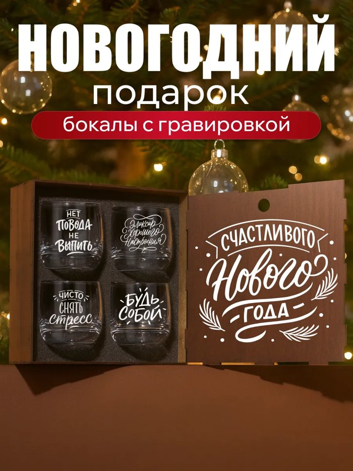 Набор бокалов стеклянных для виски, 4 штуки